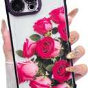 Yeddabox Compatible for iPhone 15 Pro Max Case, Clear Rose Flower Electroplated Cover with Airbag Shockproof Slim Soft TPU Phone Case for Women Girls, Purple