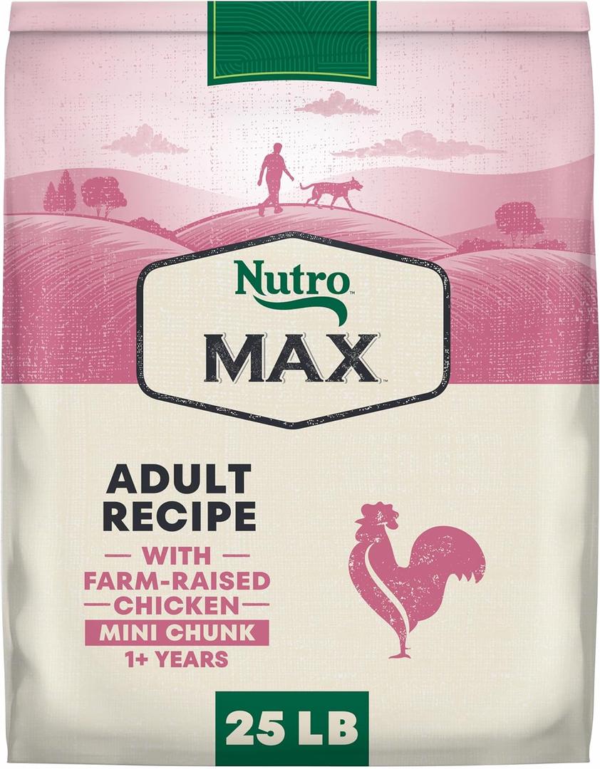 Nutro Max Mini Chunk Dry Dog Food, Adult Dog Food Dry Recipe with Farm-Raised Chicken, 25 lb. Bag, Best By: NOV 04, 2026