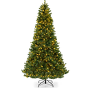 8 FT Artificial Xmas Tree with 1498 PVC Branch Tips 880 Warm White LED Lights