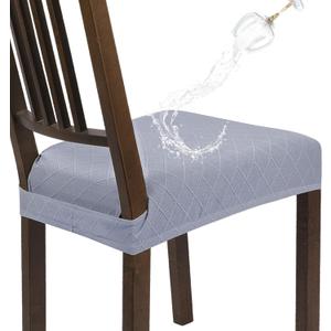 SearchI Water Repellent Dining Chair Seat Covers Set of 4, Washable Stretch Seat Covers for Dining Chairs, Rear-Covered Dining Room Seat Cover Protector(Check Light Grey)