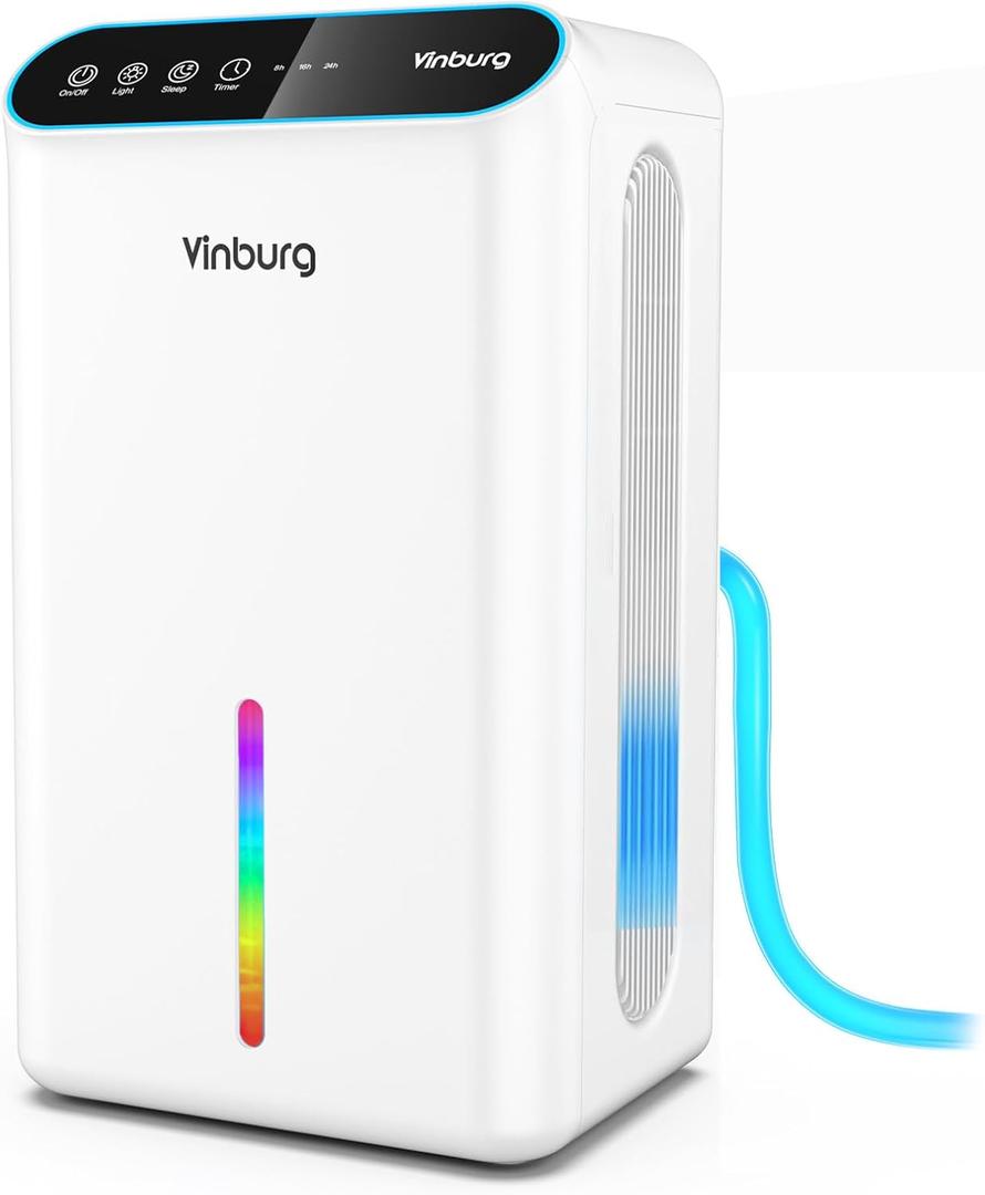 Dehumidifier for Home 1000 sq.ft - Small Quiet Dehumidifier with Auto Shut Off, Aromatherapy, 3 Gear Timer, Sleep Mode, 7-Color LED Light, Drain Hose for Bedroom, Bathroom, Basement, RV(Milky White)