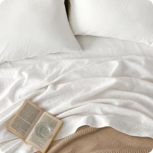 Bedsure Linen Sheets - California King Sheet Sets, Blend from Linen Cotton Bedsheets, Breathable & PureWoven Soft California King Bed Sheets, Deep Pocket Up to 16 Inches, 4 Pieces, White