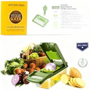 Veggie slicer 16 pieces vegetable slicer, veggie chopper, food chopper, onion cutter, hand operated multi functional, 16-Piece Multifunctional Veggie Slicer Set- (GREEN) new