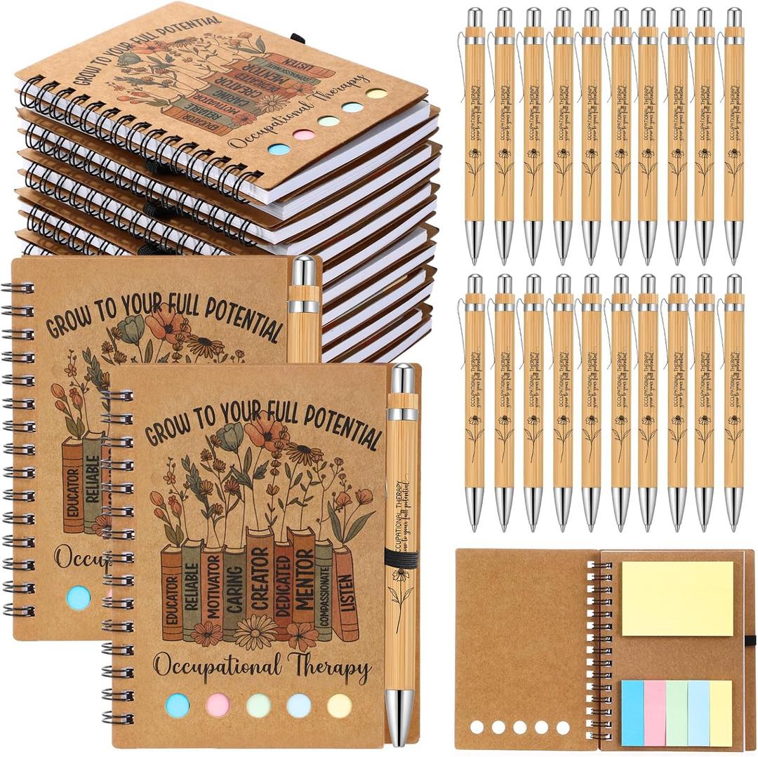 Jetec 20 Set Back to School Occupational Therapist Appreciation Gifts Bulk OT Spiral Notebooks Journals with Sticky Notes and Pens for Students Teacher Healthcare Staff Office Supplies