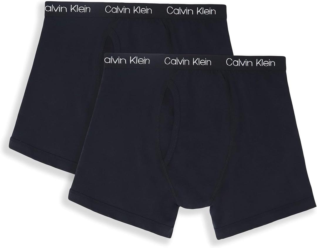 Calvin Klein Boys' 2 Pack Boxer Briefs | Premium Cotton Comfort (Large, Black/Black)