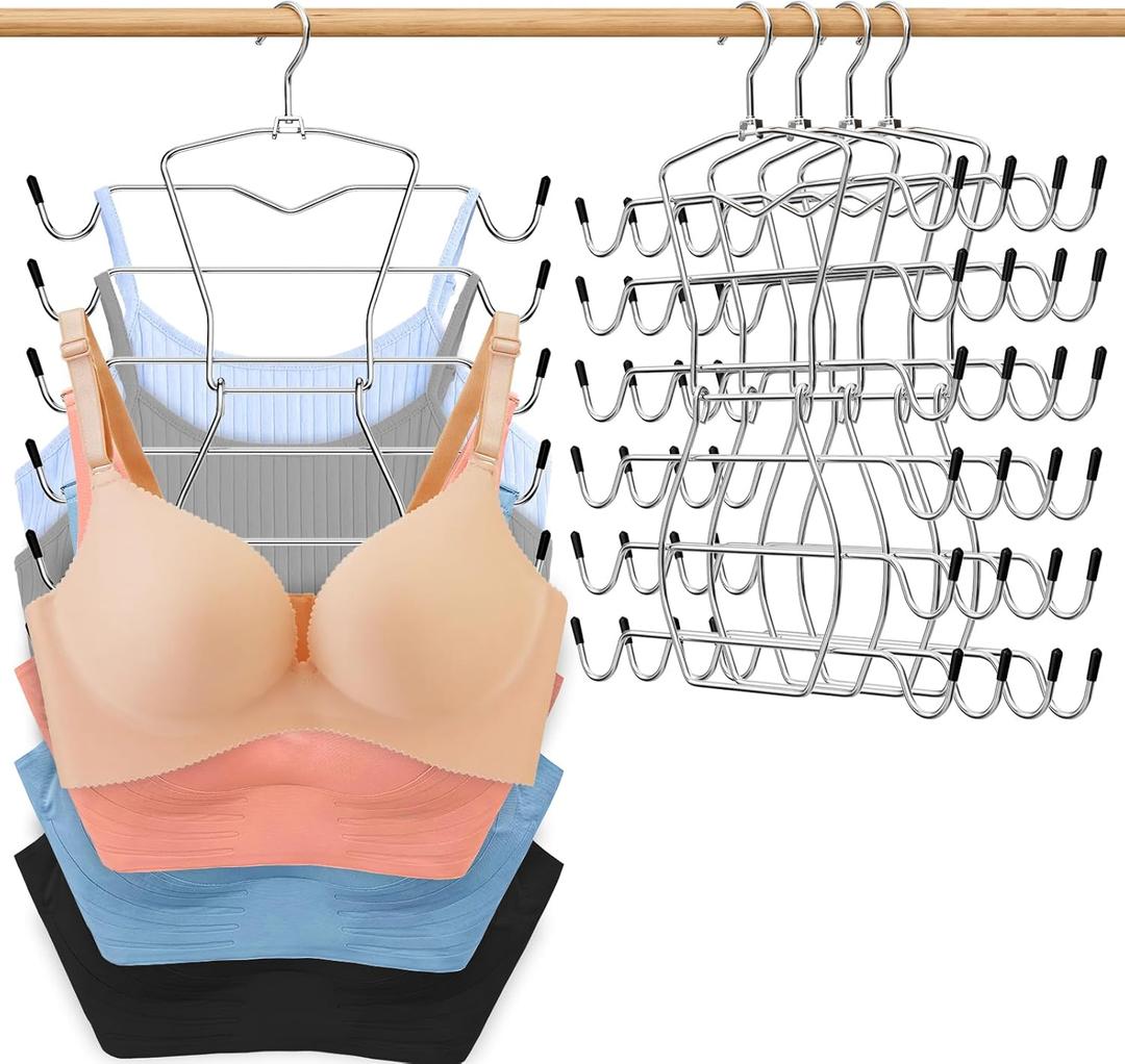Tank Top Hangers Space Saving,Hanging Closet Organizer,6 Tiers Bra Hangers with 360 Swivel Hook,Closet Organizers and Storage,Dorm Room Essentials for Girls-4 Pack