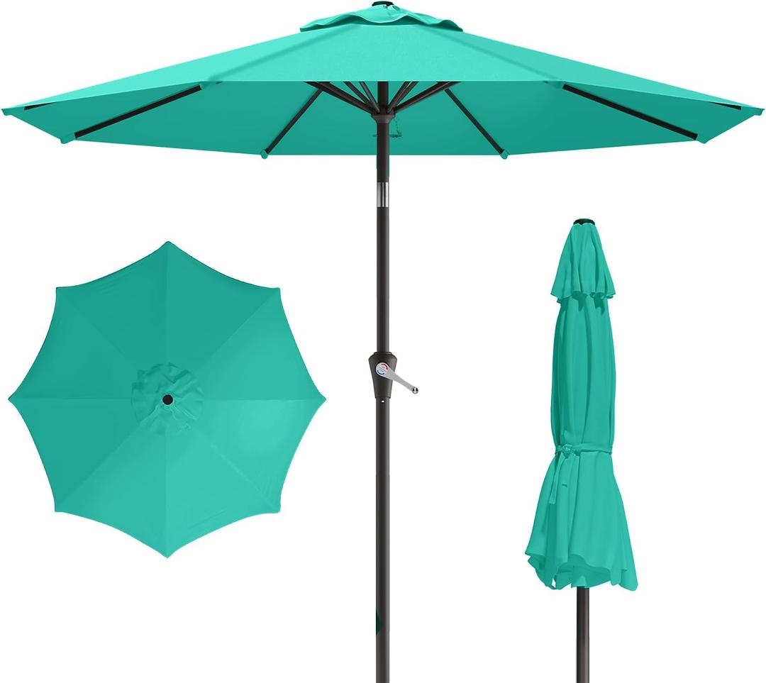 10FT Patio Umbrella, Outdoor Umbrella with Push Button Tilt and Crank, 8 Sturdy Ribs, UV Protection & Waterproof Market Umbrella for Pool, Backyard, Beach,Deck (Cerulean), 10 feet diameter, standard pole length
