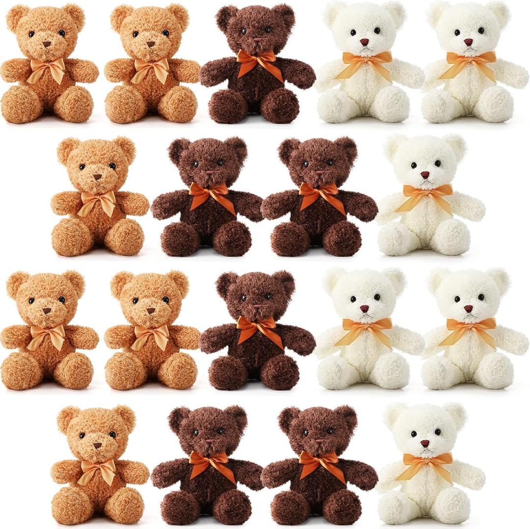 Teddy Bears, Pack of 6, 3 Different Colors