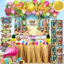180 pc Premium Luau Party Decorations Set Hawaiian Birthday Party Decor with Balloons, Backdrop, Table Skirt, Toppers & More Tropical Aloha Themed Supplies for Indoor & Outdoor Celebrations