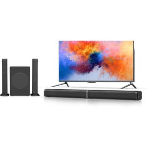 2 in 1 Separable Sound Bar for Smart TV with Subwoofer, Bluetooth 5.0 Surround Sound System for Home Theater, ARC/Optical/Aux/USB TV Speaker, Treble/Bass Adjust, 10 EQ Modes, Remote Included