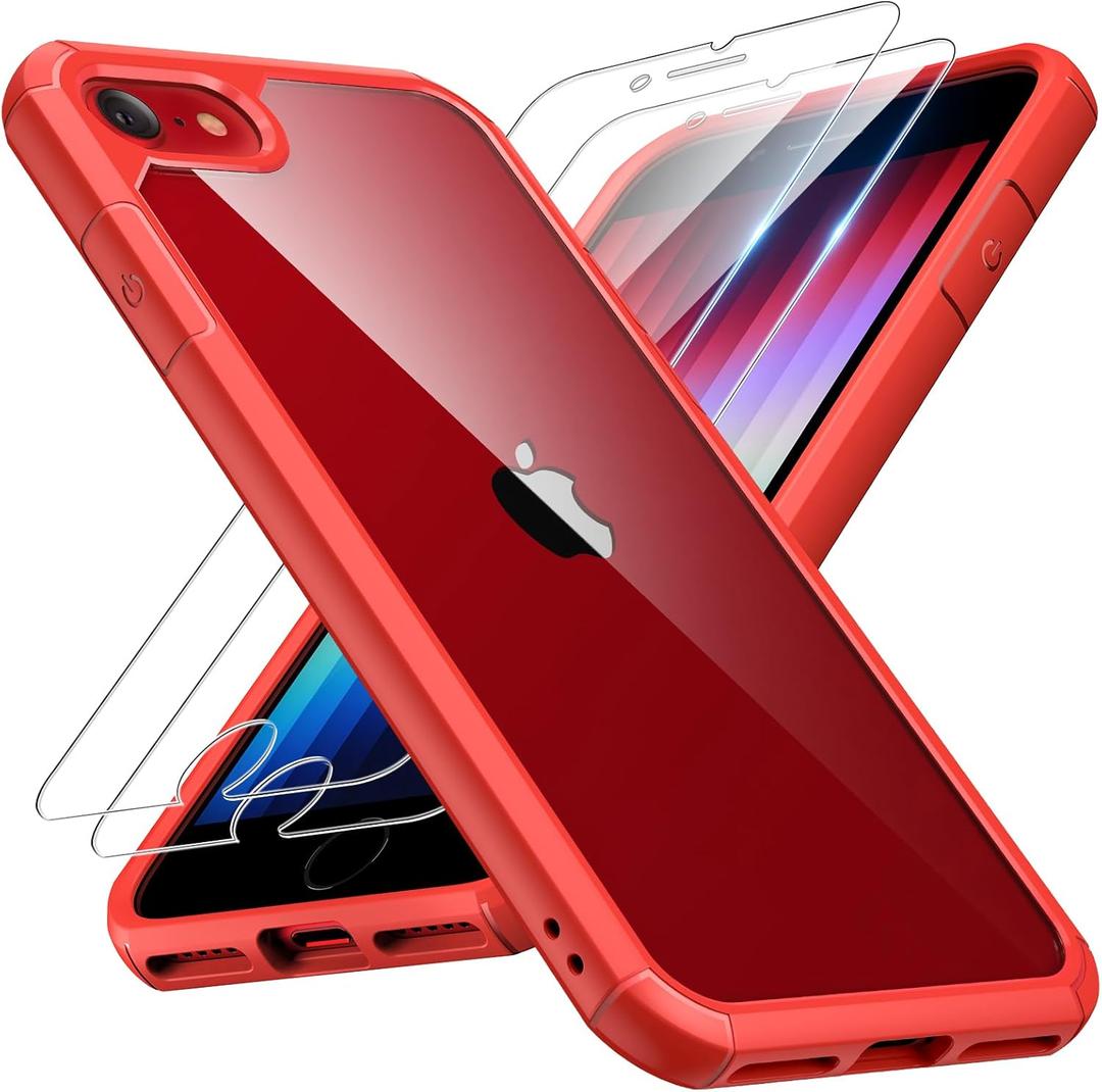 TAURI for iPhone SE Case, [Not-Yellowing] with 2X Tempered Glass Screen Protectors, [Military Grade Drop Protection] Slim Phone Case for iPhone SE, Red