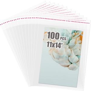 Egofine Self Sealing Cellophane Bags 100 PCS, Crystal Sealed Clear Bags for 11x14 Art Prints, Bag Size: 11.41x14.57 inches