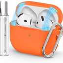 Ljusmicker for AirPods 4 Case 2024 with Cleaner Kit,Soft Silicone Protective Cover for Apple AirPods 4th Generation Cases for Women Men,for AirPod 4 Case Accessories with Keychain-Magnetic Orange