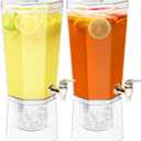 Lifewit 1 Gallon Drink Dispenser for Parties 2 Pcs, 4L Plastic Beverage Container with Stand for Juice/ Tea/ Soda & Lemonade, Clear Water Pitcher with Spigot for Mimosa Bar Hosting 39 x 16 cm/ 15x6"