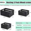 Storage Crates 3 Pack Wooden Nesting Crates with Handles,Rustic Storage Container Boxes,Farmhouse Decorative Baskets for Storage,Display,Decor,Black