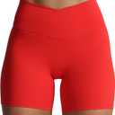 Aoxjox Trinity Workout Biker Shorts for Women Cross-Waist Crossover High Waisted Tummy Control Athletic Running Yoga Short 6" (Medium, Racing Red)