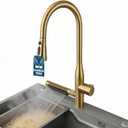 STiLWERK Waterfall Kitchen Faucet with Pull-Down Sprayer, 3 Flow Modes (Sweep/Stream/Waterfall), 360 Swivel, Stainless Steel Sink Faucet for Farmhouse, Camper, Bar, Laundry, Rv, Brushed Gold
