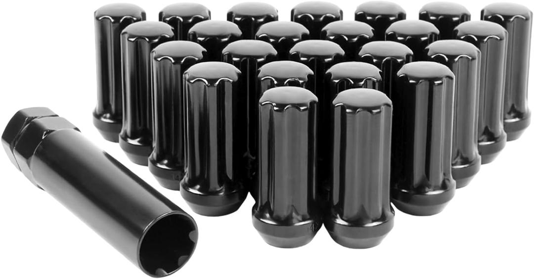 Set of 24, M14x1.5 Lug Nuts Black XL Spline Wheel Lug Nuts for 6 Lug Aftermaket, Conical Bulge Seat, Closed End W/ 1 Socket Key, Replacement for Silverado Tahoe Sierra F150