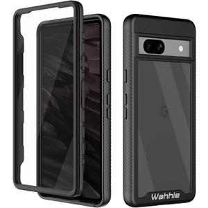 wahhle Compatible with Google Pixel 7A Case, Built in Screen Protector Full Body Shockproof Slim Fit Bumper Protective Phone Cover Men Women-Black/Clear