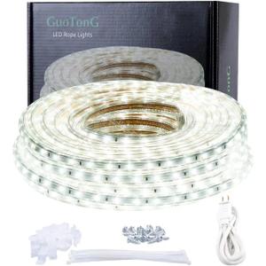 50ft LED Light Strip kit,Waterproof, 6000K Daylight White,110V 2 Wire, Flexible, 900 Units SMD 2835 LEDs,UL Listed Power Supply - Indoor Deck Patio Christmas Camping Decor (15m, Cool White)