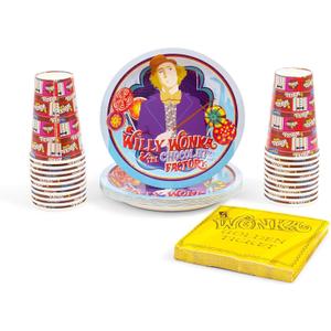 Silver Buffalo Golden Ticket Willy Wonka and the Chocolate Factory Themed Party Pack Set, 60 Piece