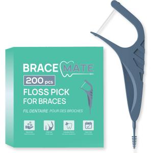 Floss Picks for Braces, 200 Count Flossers with Slim Threader & Bracket Brush Easy Daily Oral Care for Braces