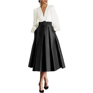 Tea Length Mother of The Bride Dresses for Women Long Sleeve Satin Evening Party Gown Elegant Wedding Guest Dress (6, White Black)