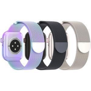 3 Pack Mesh Metal Band Compatible with Apple Watch Band 38mm 40mm 41mm 42mm 44mm 45mm 46mm 49mm, Stainless Steel Magnetic Loop Strap for iWatch Ultra 3 2 1 Series 11/10/9/8/SE/7/6/5/4/3 Men Women