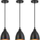 TERLEENART 2 Pack Industrial Farmhouse Ceiling Hanging Pendant Light Fixtures with Matt Black Metal Bell Shade Build-in Golden, for Kitchen Island Dinning Room Bedroom Living Room Entryway Loft Foyer