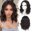 Dark Brown Short Wavy Wig for Women Lace Hairline Bob Style Synthetic Heat Resistant - Natural Appearance for Everyday Hairstyle 14 Inch