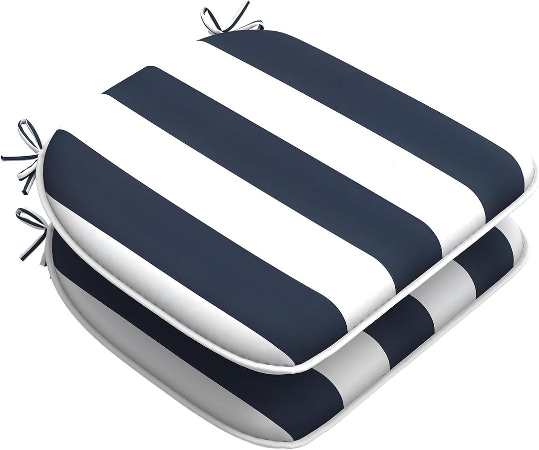 LVTXIII Set of 2 Outdoor Chair Cushions for Patio Furniture, Water Repellent Patio Chair Cushions 17"x16" with Ties, U-Shaped Dining Chair Pads for Garden Kitchen Use, Cabana Navy