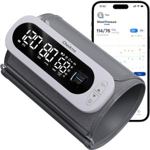 Checkme Rechargeable Blood Pressure Monitor, Large Screen BP Machine with Bluetooth, Voice Guided, Dual User Memory (2 * 199), Adjustable Large Cuff, Unlimited Data Stored in APP for iOS & Android