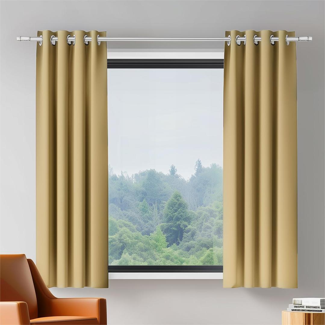 Room Darkening Thermal Insulated Blackout Curtains 34x54 Inch Long for Living Room Bedroom Curtains Yellow 2 Panel Curtains