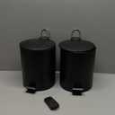 URALFA Pack of 2 Small Bathroom Trash Can with Lid Soft Close, Step Pedal, 5 Liter / 1.3 Gallon Stainless Steel Slim Garbage Can for Bedroom, Diaper Waste Basket with Removable Inner Bucket (Matte Black)