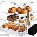 Pastry Display Case, Bakery Display Case - 3 Tier Acrylic Clear Bread Storage Box Countertop for Pastry Desserts Food Cookie with Rear Door Access & Removable Shelves, 20.86 x 17.3 x 16.5 inch