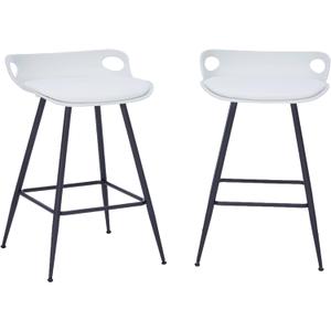 White Bar Stools Set of 2, 25 Inch Backless Bar Stools, Plastic Bar Chairs with Leather Upholstered Cushion, Modern Minimalist Counter Height Barstools for Kitchen Island (White).