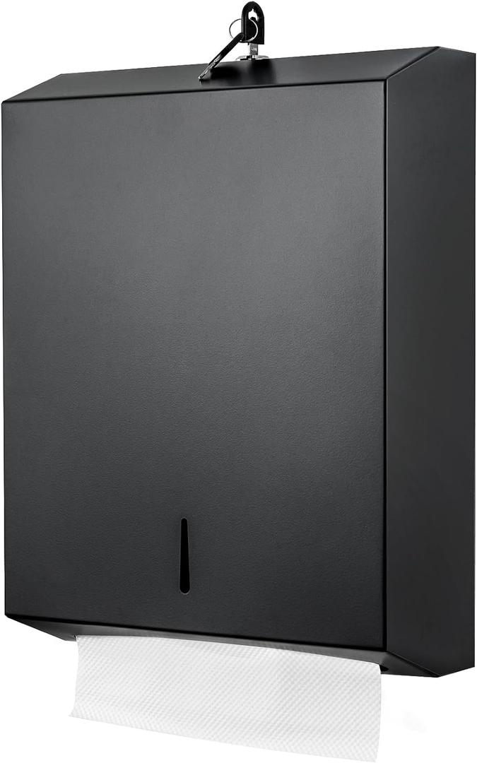 Paper Towel Dispenser Wall Mount Commercial c fold Multifold Trifold, Touchless Hand Towel Dispenser with Lock, (Matte Black) 