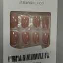 Medium Square Press on Nails With White French Tip Fake Nails Nude Pink Fall Press ons with Silver Line Design Acrylic Winter False Nails Glossy Artificial Stick on Nails for Women Girls 24 Pcs