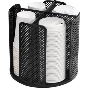 Cup and Lid Organizer Cup Dispenser Coffee Cup Organizer Paper Cup Holder Rotating for Bathroom, Restaurant, Break Room, Coffee Station, Bar, Buffet, Kitchen Cabinet, Countertop,4 Compartment (Black)