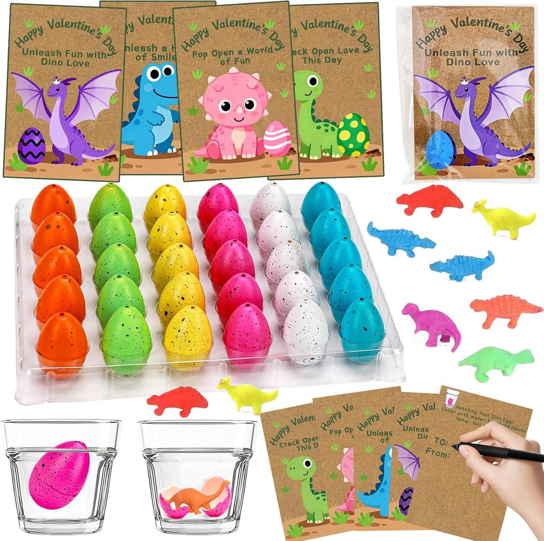 30 Pack Valentines Day Cards for Kids School with Dinosaur Egg Hatching Valentines Day Gifts for Kids Classroom Valentine Exchange Cards for Boys Girls Funny Dino Party Favors Classroom Exchange Gifts