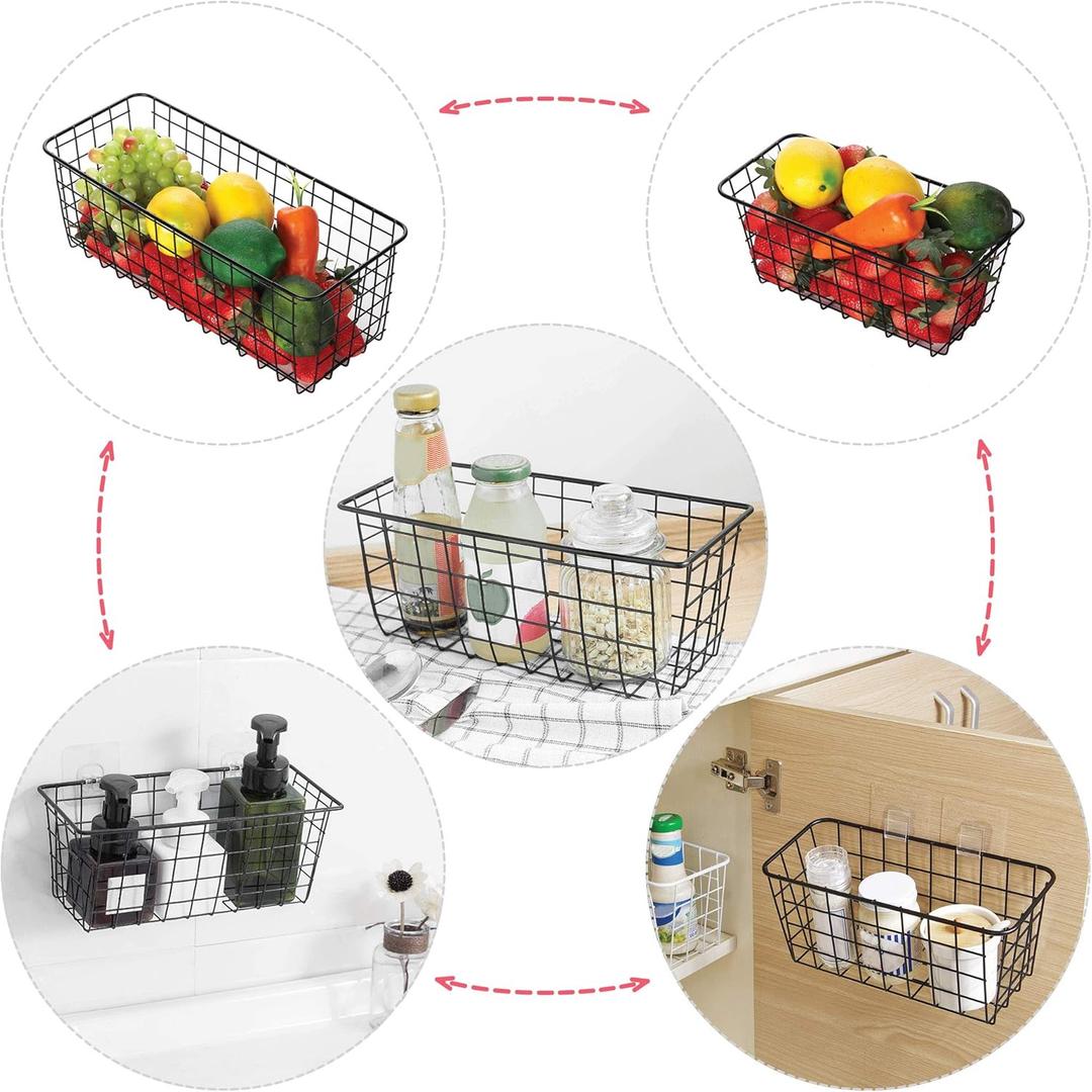 XINFULL 3 Pack Wire Storage Baskets Household Metal Wall-Mounted Containers Organizer Bins for Kitchen Bathroom Freezer Pantry Closet Laundry Room Cabinets Garage Shelf, Medium
