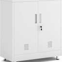 JINGUR Metal Storage Cabinet with Locking Doors and Adjustable Shelf, Small Lockable Sideboard Buffet Cabinet for Home Office Hallway Entryway Living Dining Room (White)