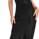 Women's Spaghetti Strap Midi Satin Silk Dresses Slip Cowl Neck Party Cocktail Evening Sexy Dress (Medium, Black)