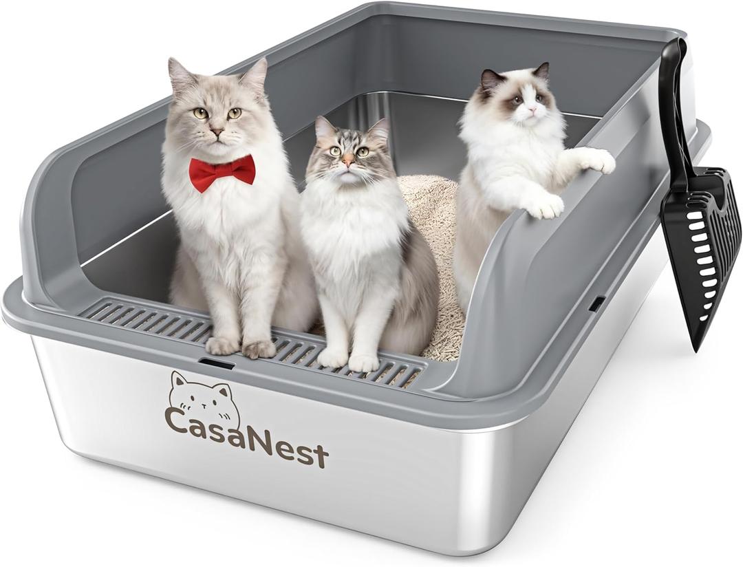 Stainless Steel Litter Box, 28" L x 20" W x 10" H Metal Pan for Multi-Cats
Extra Large XXL Litter Box for Big Cats, Low Entry, High Sides, Easy Clean