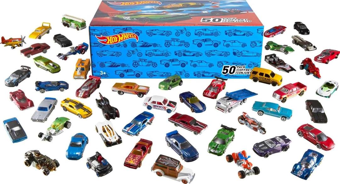 Hot Wheels Toy Cars & Trucks, 50-Pack of 1:64 Scale Vehicles, Individually Packaged 