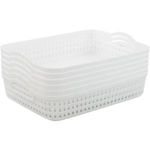 Sandmovie Plastic Woven Storage Basket Tray with Handles, White, 18Packs (12.99" x 9.84" x 2.76")