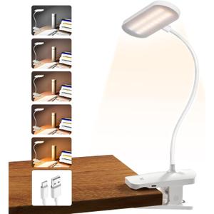 Desk Lamp Battery Operated, Clip on USB Rechargeable Reading Light for Headboard with Large Clamp, 25 Models Adjustable Cordless Touch Light for Bed Frame Bunk Dorm Table Bedside (White)