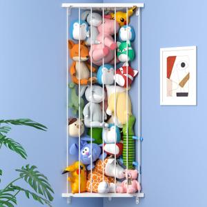 Stuffed Animal Storage Toy Organizer(Patented) - Corner Stuffed Animal Holder Length Adjustable - Wall Hanging Stuffed Animal Net Plush Storage for Nursery Playroom Bedroom Kids Room Decro(White) (Standard)