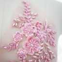 2Pcs Embroidered Beads 3D Flower Applique Lace Fabric Collar Patches Sew Patch Wedding Bridal Gown Clothes Dress Decor DIY Crafts (Pink)