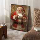 Christmas wall decor cute Santa holding toilet paper art print eclectic bathroom poster farmhouse wall decor aesthetic Santa decor canvas print painting suitable for bedroom toilet (8x12in BlackMetalFrames)